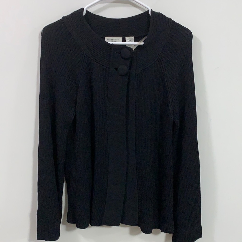 Women’s Laura Ashley Petite Medium black sweater, 2 buttons at top only